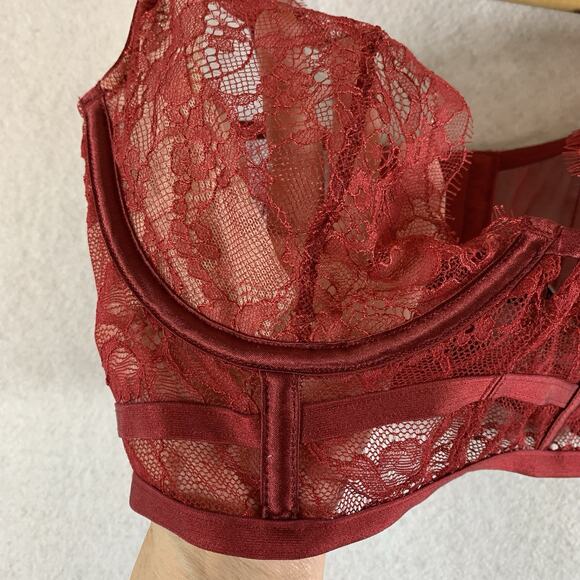 Victorias Secret Very Sexy Collection Lace Bralette Sz 32D Red Pin Up Boudoir - Picture 3 of 11